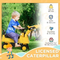 Aosom Kids Excavator Ride on Toy CAT Licensed with Manual Shovel, Horn, Hidden Storage for 18-36 Months, Yellow(m-4)