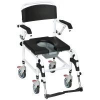 HOMCOM Accessibility Commode Wheelchair, Rolling Shower Wheelchair with 4 Castor Wheels, Rectangle Detachable Bucket, & Waterproof Design, 17" Seat Width, Black(m-11)