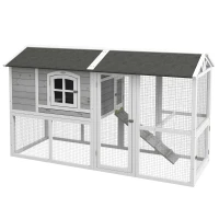 PawHut Wooden Chicken Coop with Run for 3 - 4 Chickens, Hen House with Nesting Box, Removable Tray, Outdoor Poultry Cage, 77.5" x 32.5" x 46", Light Gray(m-11)