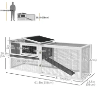 PawHut Wooden Rabbit Hutch Guinea Pig House with Removable Tray, Openable Roof, Trough, Run for Tortoises and Ferrets, Grey(m-3)