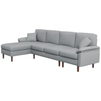 HOMCOM L Shape Sofa, Modern Sectional Couch with Reversible Chaise Lounge, Pillows and Wooden Legs for Living Room, Gray(m-1)