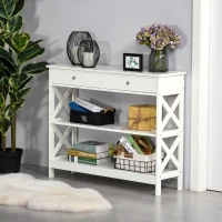 HOMCOM 39" Console Table, Narrow Entryway Table with Storage Shelves, Drawers and X Frame for Behind Couch, Living Room, Hallway, White(m-8)
