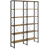 HOMCOM Book Shelf with Steel Frame, 5-tier Bookcase for Living Room, Home Office, 53.25" x 11.75" x 76", Rustic Brown(m-11)