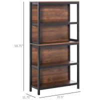 HOMCOM Shelves for Storage, 4 Tier Bookshelf Utility Organizer with Back Support and Anti-Topple Design, Walnut/Black(m-3)