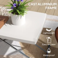 Outsunny Folding Outdoor Patio Table, 3-Level Adjustable Camping Table Picnic Table with HDPE Top, Steel Legs, White(m-6)