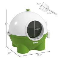 PawHut Hooded Cat Litter Box with Lid, Scoop, Leaking Sand Pedal, Top Handle, Dark Green(m-3)