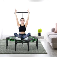 Soozier 48" Silent Mini Trampoline with Adjustable Handle Bar Fitness Trampoline Bungee Rebounder Jumping Cardio Trainer Workout for Adults or Teens Jump Exercise Equipment Green(m-8)