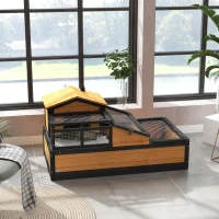 PawHut 3-Room Tortoise Habitat House w/ Balcony & 2 Stories, 44" x 25.5" x 25", Yellow(m-10)