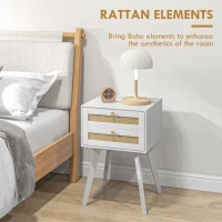HOMCOM Boho Night Stands Set of 2, Bedside Tables with 2 Rattan Drawers, Square End Tables for Bedroom, Living Room(m-5)