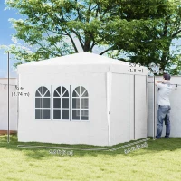 Outsunny 10' x 10' Pop-Up Canopy Tent with Sidewalls, Height-Adjustable, Carry Bag Included, for Outdoor, Garden, Patio, White(m-3)