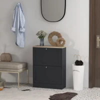 HOMCOM Slim Shoe Storage Cabinet, Modern Shoe Cabinet with 2 Flip Drawers and Adjustable Shelves for 8-12 Pairs, Black(m-8)