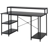 HOMCOM Computer Desk with Shelves and CPU Stand, Home Office Desk Workstation with Adjustable Feet, Black Wood Grain(m-11)