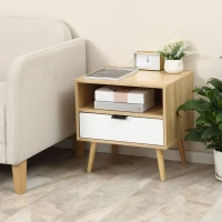 HOMCOM Modern Nightstand, Bedside Table with Drawer and Shelf for Bedroom, Living Room, Natural(m-8)