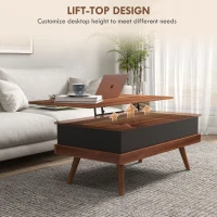 HOMCOM Lift Top Coffee Table with Hidden Compartments and Wood Legs, Walnut(m-4)