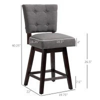 HOMCOM Set of 2 Tufted Bar Stool Chairs, Grey(m-3)
