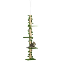 PawHut 4-Tier Floor to Ceiling Cat Tree, Height(80-95Inches)Adjustable, Tall Cat Tower w/ Anti-Slip Kit, Leaves, Multi-Layer Activity Centre w/ Scratching Post(m-2)