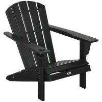 Outsunny Adirondack Chair with Cup Holder, All Weather Patio Chair HDPE Lounger, Fire Pit Seating High Back and Wide Seat for Outdoor, Backyard, Garden, Deck, Lawn, Black(m-1)