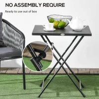 Outsunny Folding Coffee Table, Folding Patio Table, Square Small Side Table with Metal Plate Top, 23.6" x 23.6", Black(m-7)