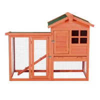 PawHut 48" Weatherproof Wooden Rabbit Hutch With Slant Roof And Screened Outdoor Run, Red(m-7)