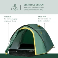 Outsunny 3-Person Camping Tent Backpacking Tent with Vestibule Area, Water-Fighting Polyester Rain Cover, & Mesh Windows, Yellow(m-4)