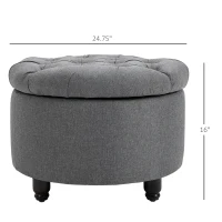 HOMCOM Round Linen-touch Fabric Storage Footstool Ottoman Button Tufted Footrest with Removable Lid, Grey(m-3)