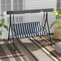 Outsunny 3-Seat Outdoor Patio Swing Chair w/ Cushion, Steel Frame Stand, Adjustable Tilt Canopy for Patio, Garden, Gray & White(m-10)