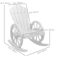 Outsunny Patio Wooden Rocking Chair, Wagon Outdoor Rocker Chair with Slatted Design and Wheel Armrests for Garden, White(m-3)