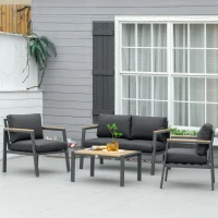 Outsunny 4 Piece Patio Furniture Set Aluminum Conversation Set Outdoor Garden Sofa Set w/ 2 Armchairs, Loveseat Sofa, Center Coffee Table, Cushions for Garden, Patio, Dark Gray(m-2)