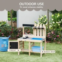 Outsunny Outdoor Kitchen Play Set with Frying Pan, Pretend Play Mud Kitchen for Kids with Removable Sink, Wooden Kitchen Set for Ages 3-7, with Planting Pots, Shelf, Cabinets(m-7)