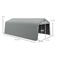 Outsunny Carport 12' x 20' Portable Garage, Heavy Duty Car Port Canopy with Ventilation Windows and Large Roll-up Door, Gray(m-3)
