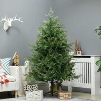 HOMCOM 6' Artificial Christmas Trees, with Easy-to-Shape Branches, Auto Open, Steel Base, Wide Shape(m-10)