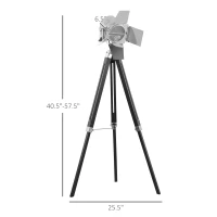 HOMCOM Vintage Tripod Floor Lamp, Nautical Cinema Standing Searchlight with Wood Legs and Adjustable Height for Living Room, Bedroom, Black and Silver(m-3)