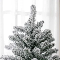 HOMCOM 7 Foot Artificial Flocked Christmas Tree with Snow, Metal Stand, Hinged Xmas Tree for Home Office Holiday(m-10)
