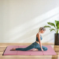 Soozier 4'x8'x2" Folding Gymnastics Tumbling Mat, Exercise Mat with Carrying Handles for Yoga, MMA, Martial Arts, Stretching, Core Workouts, Pink(m-1)