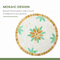 Outsunny 3 Piece Patio Bistro Set, Floral Mosaic Pattern, Metal Folding Chairs, Foldable Outdoor Dining Table for Coffee, Decor, Garden, Poolside, Porch, White(m-6)