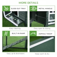 PawHut 84" Wooden Chicken Coop, Hen House Outdoor with Run Nesting Box, Asphalt Roof, Removable Tray, Ramp, Poultry Cage for 2-3 Chickens, Green(m-7)