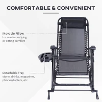 Outsunny Outdoor Rocking Chairs, Foldable Reclining Zero Gravity Lounge Rocker with Pillow, Cup & Phone Holder, Combo Design with Folding Legs, Black(m-5)
