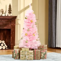HOMCOM 4FT Artificial Christmas Tree Holiday Xmas Holiday Pencil Tree Decoration with Automatic Open for Home Party, Pink(m-8)
