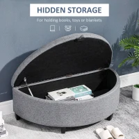 HOMCOM Half Moon Storage Ottoman, Upholstered Button Tufted Storage Bench with Lift Lid and Wood Legs, for Living Room, Entryway, Gray(m-4)