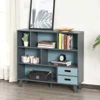 HOMCOM 3-Tier Child Bookcase Open Shelves Cabinet Floor Standing Cube Storage Organizer with Drawers - Dark Blue(m-2)