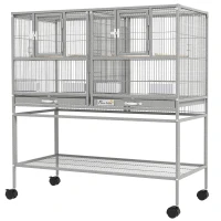 PawHut Large Double Rolling Metal Bird Cage Bird House w/ Removable Tray Storage Shelf(m-2)