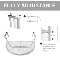 Outsunny Adjustable Balcony Hanging Railing Table, Metal Mounting Mini Wall Desk Storage Rack, Outdoor Flower Stand Serving Table Half Round, White(m-4)