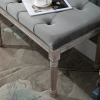 HOMCOM Bedroom End of Bed Bench, 56" Upholstered Entryway Bench with Button Tufted, Thick Padding and Wood Legs, French Vintage Style Linen-Feel Ottoman Bench for Hallway, Living Room, Gray(m-9)
