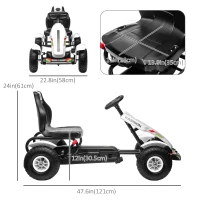 Aosom Pedal Go Kart for Kids, Pedal Car with Adjustable Bucket, Handbrake, 4 Rubber Wheels Powered Ride, White(m-3)