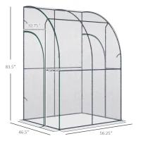 Outsunny 5' x 4' x 7' Lean-to Greenhouse, Walk-in Wall Mounted Hot House & Plant Nursery with 2 Zippered Roll Up Doors, Sloping PVC Cover, Green and Clear(m-3)