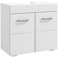 kleankin Bathroom Vanity Under Sink Cabinet, Pedestal Cabinet Storage with Double Doors and Adjustable Shelf, White Marbling(m-11)