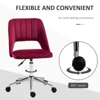Vinsetto Mid Back Office Chair Velvet Fabric Swivel Scallop Shape Computer Desk Chair, Red(m-6)