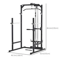 Soozier Power Cage, Power Rack with LAT Pulldown Attachment, Pull-up Bar, T Bar Row Landmine and Dip Handle, Strength Training Workout Station, for Home Gym, 800lbs Capacity(m-3)