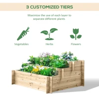 Outsunny 3-Tier Wood Raised Garden Bed, Elevated Planting Box, Outdoor Vegetable Flower Container, Herb Garden Indoor Kit, Natural(m-4)