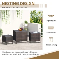 Outsunny Set of 3 Wicker Nesting Tables Patio Rattan Snack End Side Tables Hand Woven All Weather Garden Outdoor Home Furniture Brown(m-6)